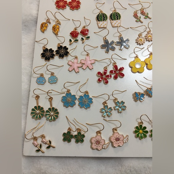 69 Pairs Wholesale Colorful ￼Rose Gold Charm ￼￼Earrings Flowers Butterflies - Picture 12 of 16